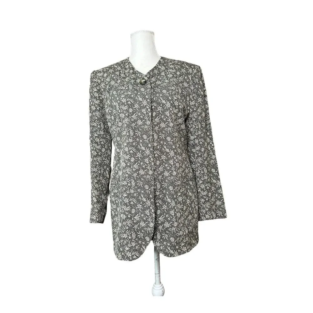 jh collectibles women button down blazer union made cream black floral Sz 8